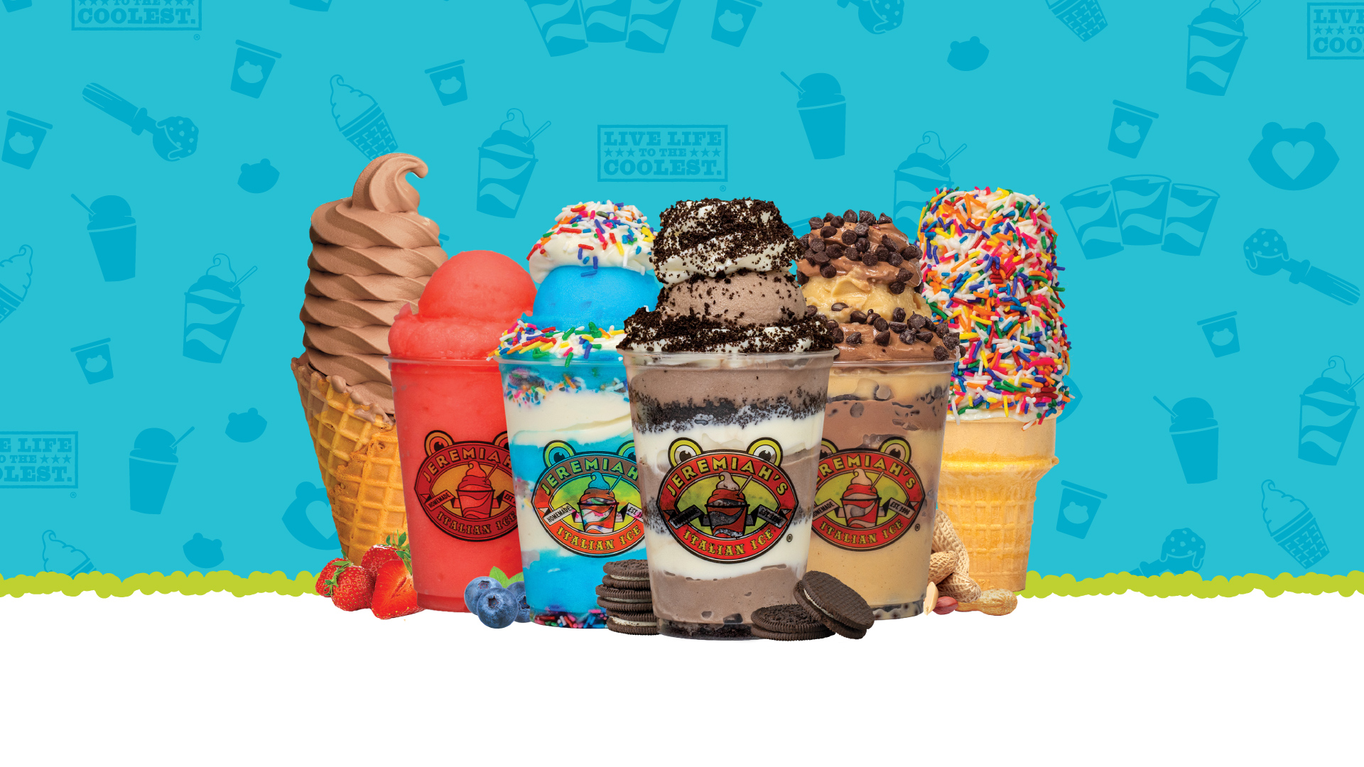 Jeremiah's Ice Product Line Up of Featured Various Treats from Left to