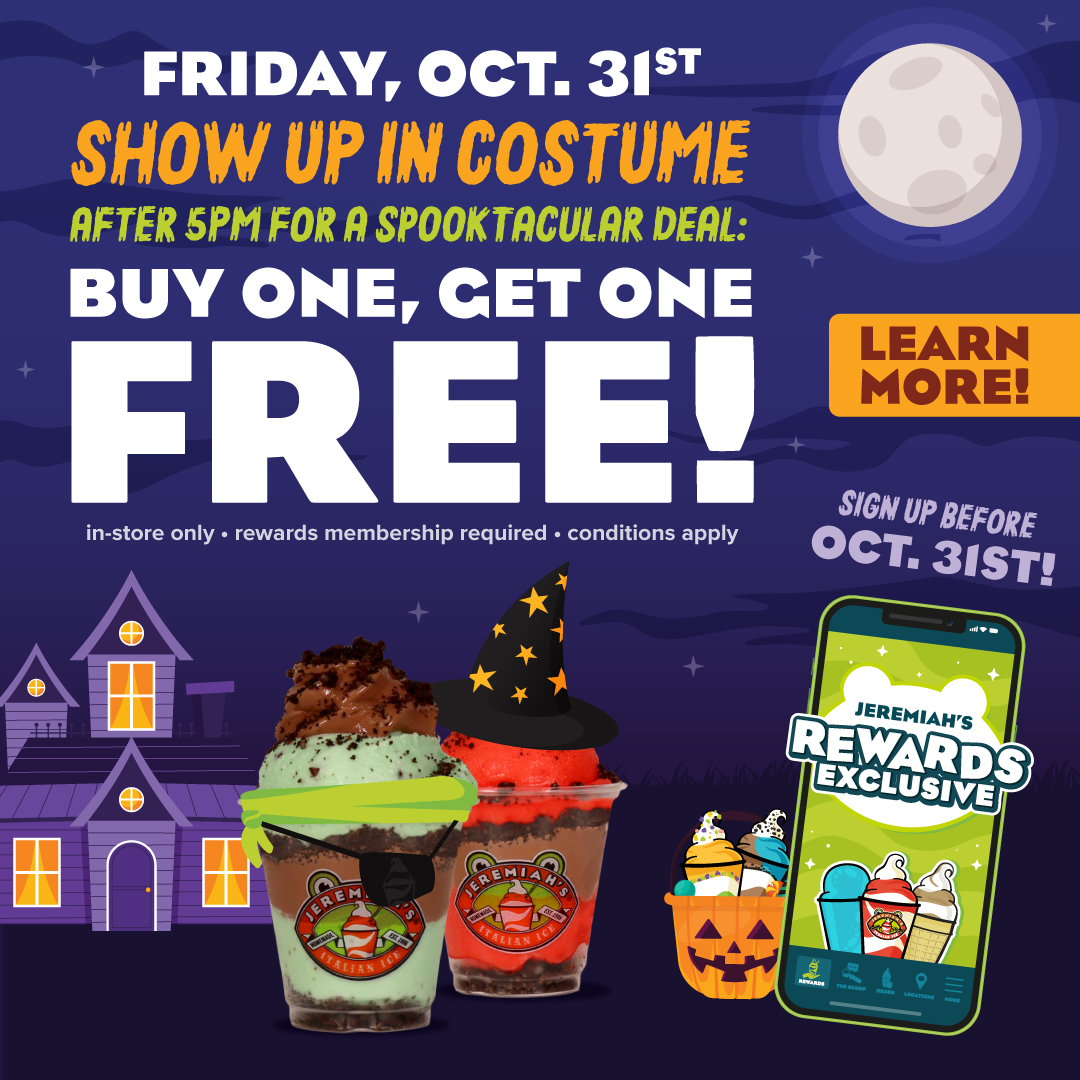 BOGO Treats For Rewards Members In Costume After 5pm On Halloween!