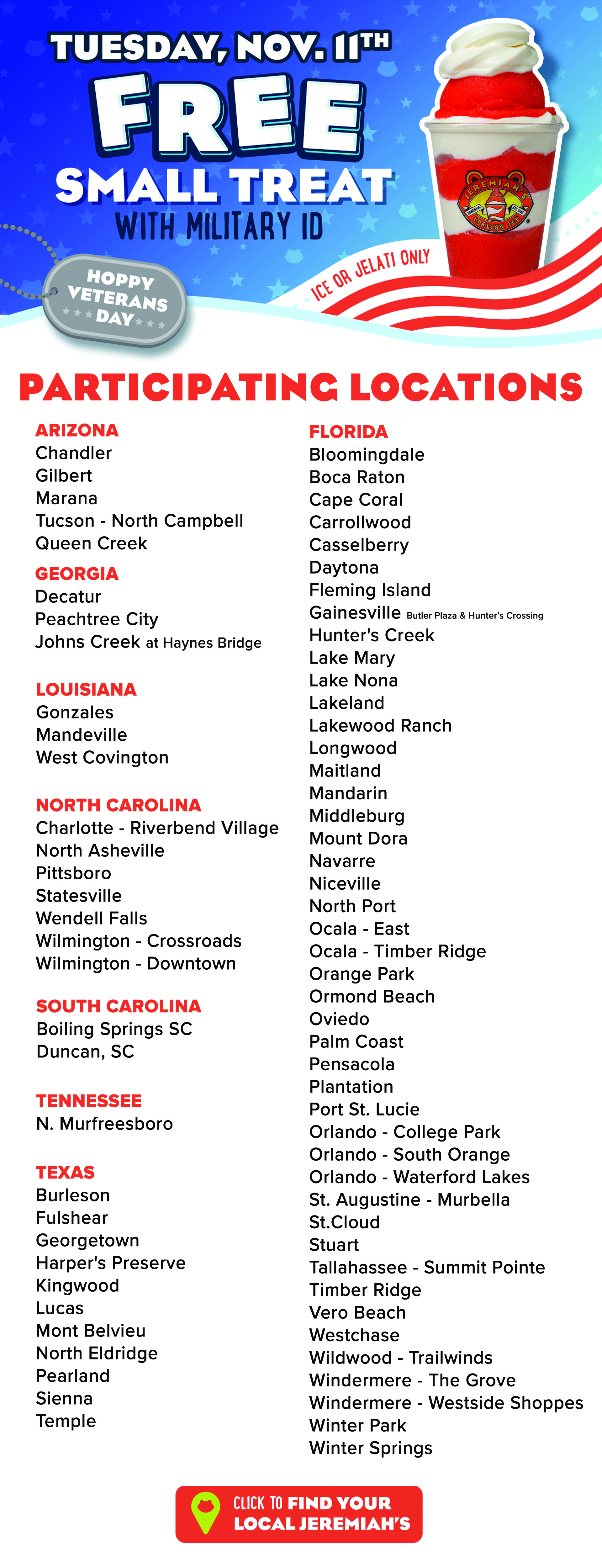 Veterans Day Participating Locations