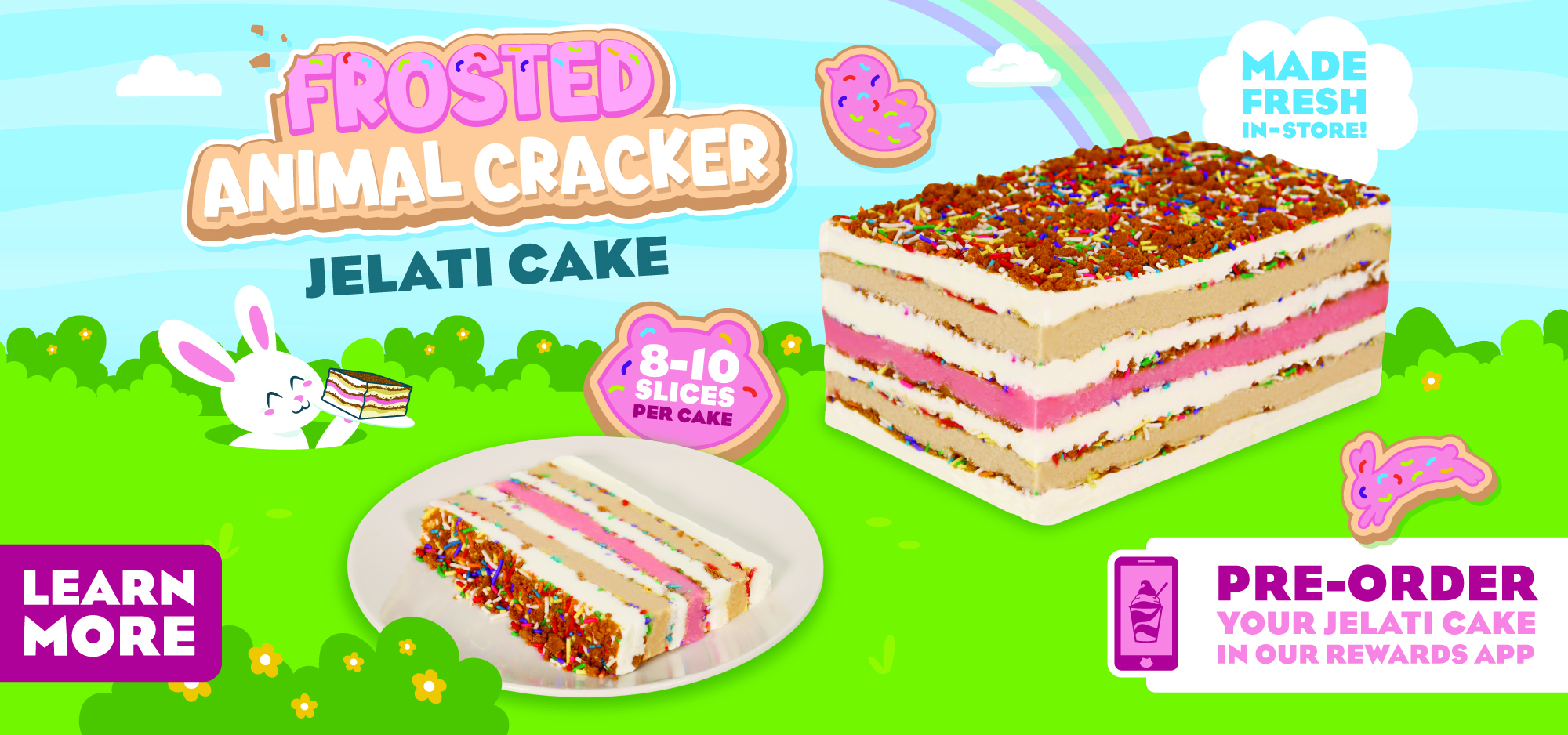 Hop by Jeremiah's to scoop up our Frosted Animal Cracker Jelati Cake for Easter!