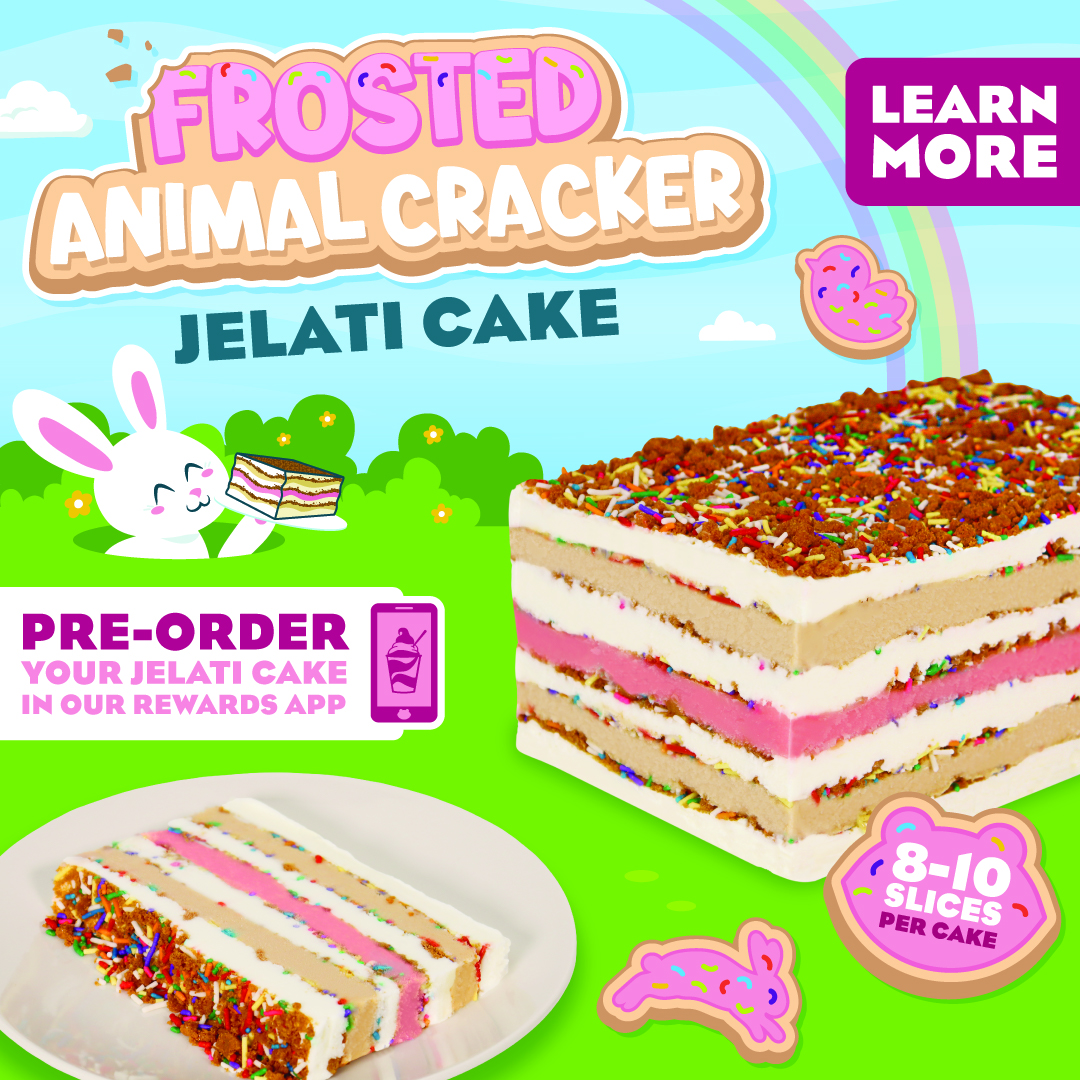 Hop by Jeremiah's to scoop up our Frosted Animal Cracker Jelati Cake for Easter!
